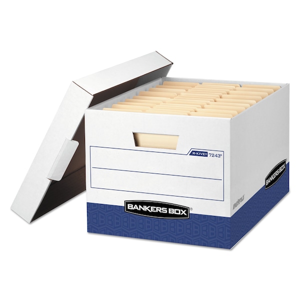 File Boxes, Cardboard, 12" W, 16.5" D, 10.38" H, Lift-Off Lid Closure, White